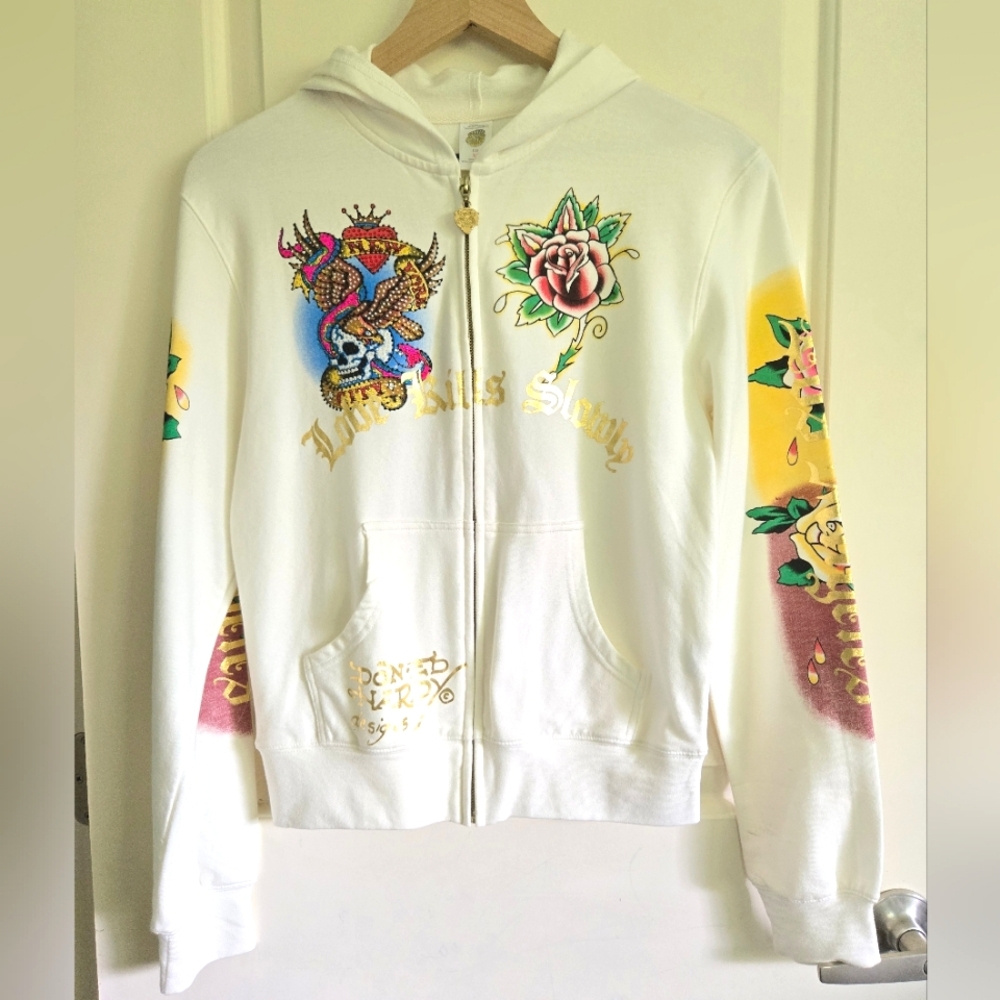 Ed Hardy NWOT bling zip up hoodie XL